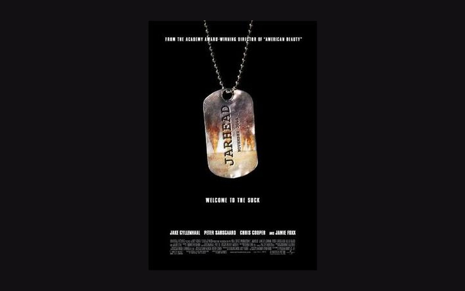 Movie poster for Jarhead showing a military dog tag on a chain
